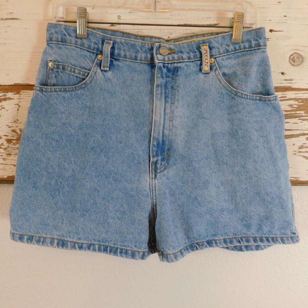 Sasson Denim Jeans Shorts 13/14 Vintage 90s Cotton Blue Hi-Waist Logo Pocket EUC